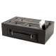 Black Leather Open Face Valet Box with Drawer for 2 Pens & 2 Watches. Pigskin Leather Lined.
